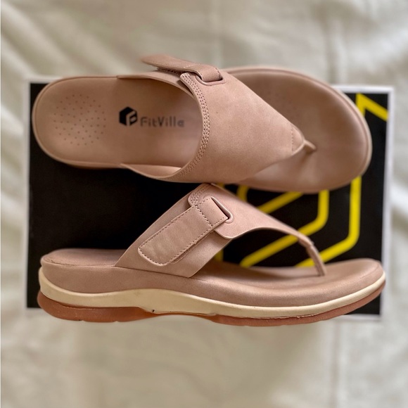 Fit Ville Nude/Pink Suede Flip Flops - Picture 1 of 10